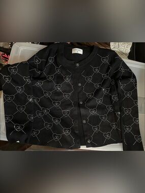 CHANEL Black Crystal Heart Motif Cardigan